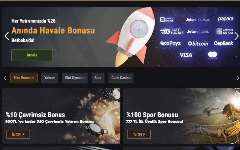 Betbaba Bonus, Hoşgeldin Bonusu, Para Yatırma ve Kayıp Bonusları